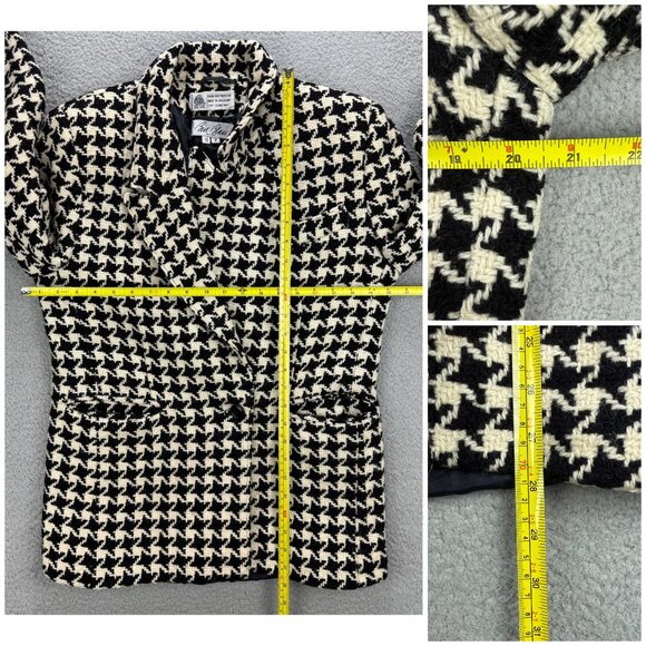 Bill Blass Blazer Women 12 Petite Black White Houndstooth Wool Sport Coat Jacket - Picture 9 of 9